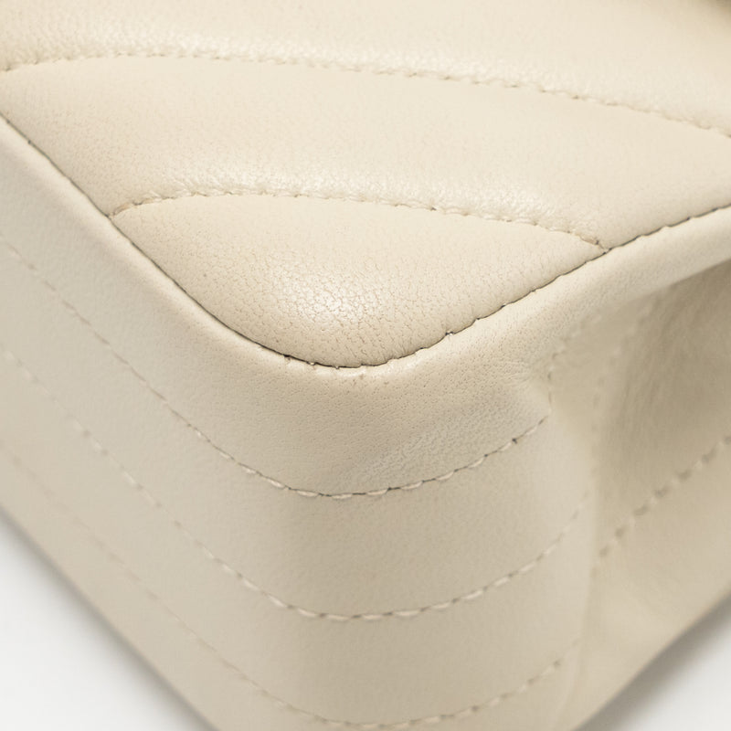 Chanel Small Classic Double Flap Bag Chevron Lambskin Cream SHW