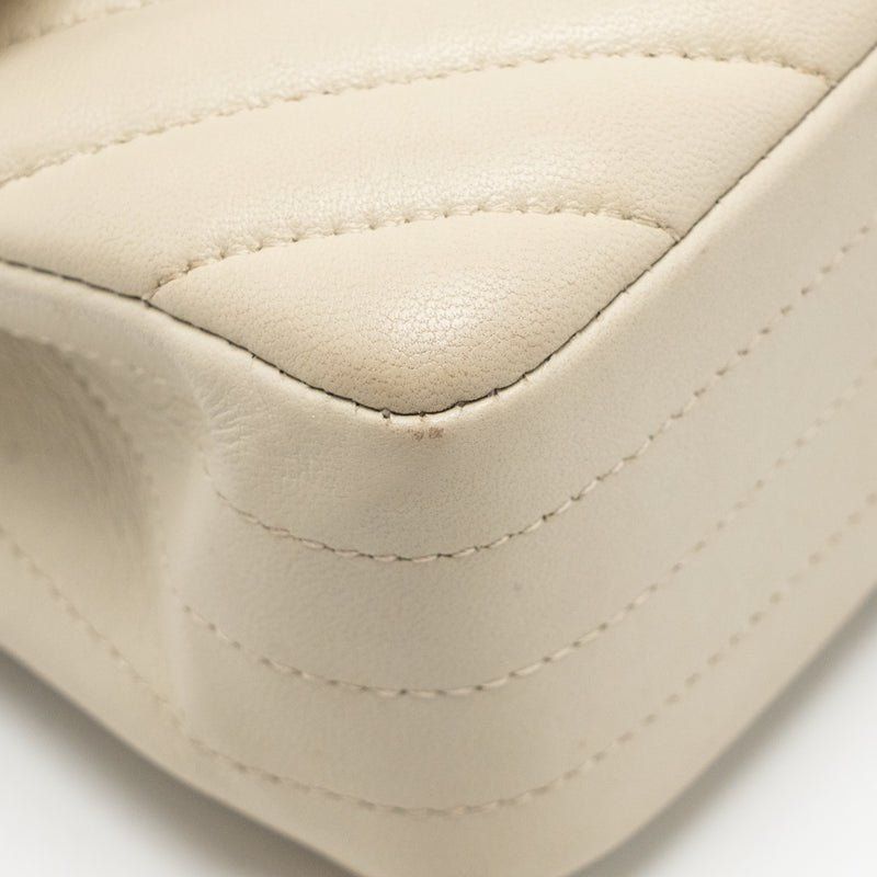 Chanel Small Classic Double Flap Bag Chevron Lambskin Cream SHW