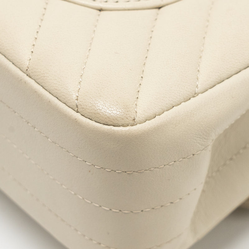 Chanel Small Classic Double Flap Bag Chevron Lambskin Cream SHW