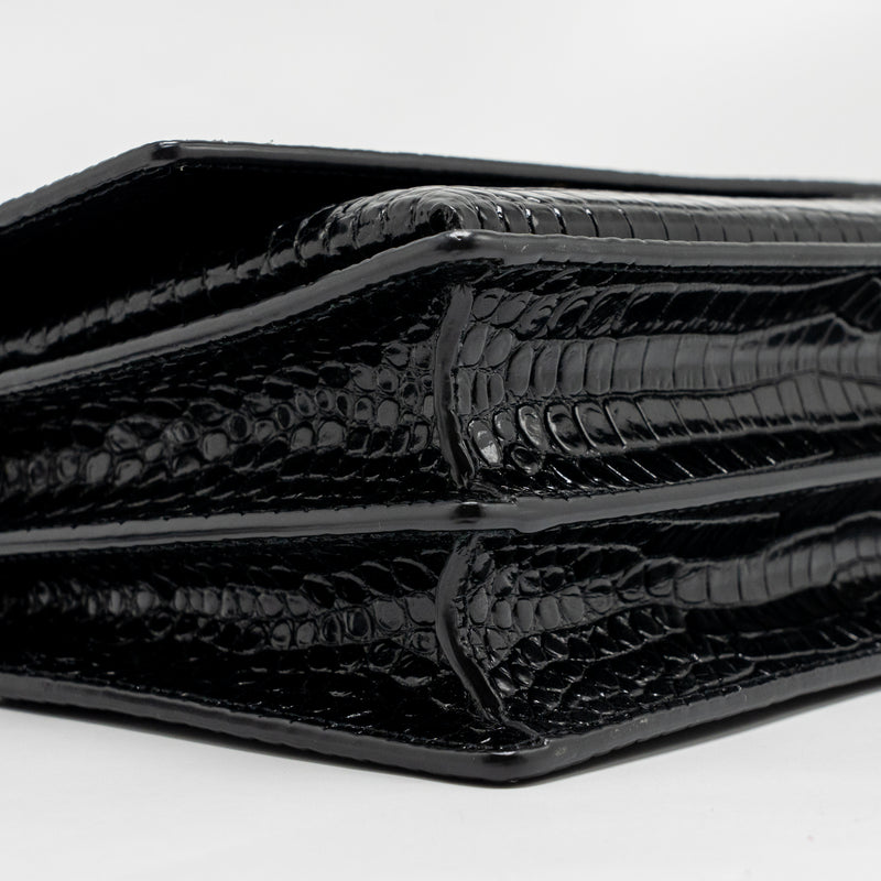 Saint Laurent/YSL Sunset Medium Crocodile-Embossed Calfskin Black GHW