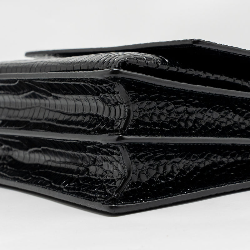 Saint Laurent/YSL Sunset Medium Crocodile-Embossed Calfskin Black GHW