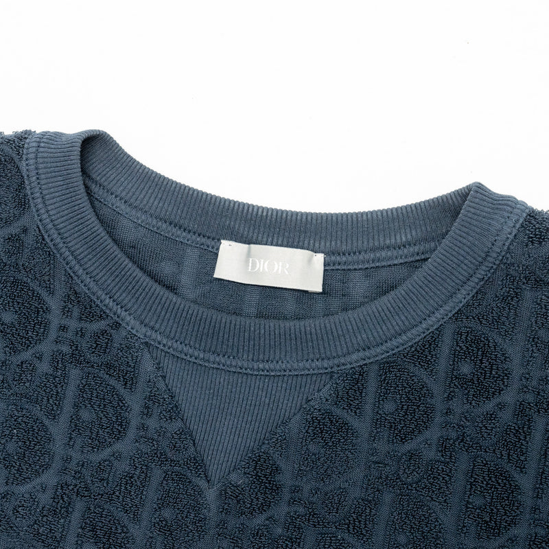 Dior Size XS Oblique Relaxed-Fit T-Shirt Cotton Jacquard Navy Blue Terry