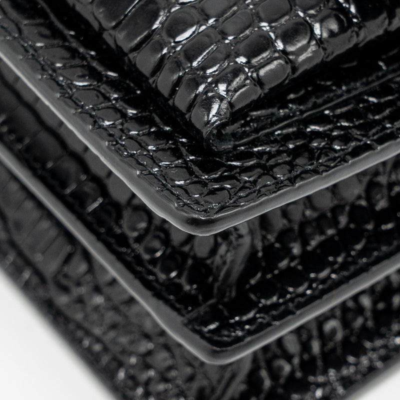 Saint Laurent/YSL Sunset Medium Crocodile-Embossed Calfskin Black GHW
