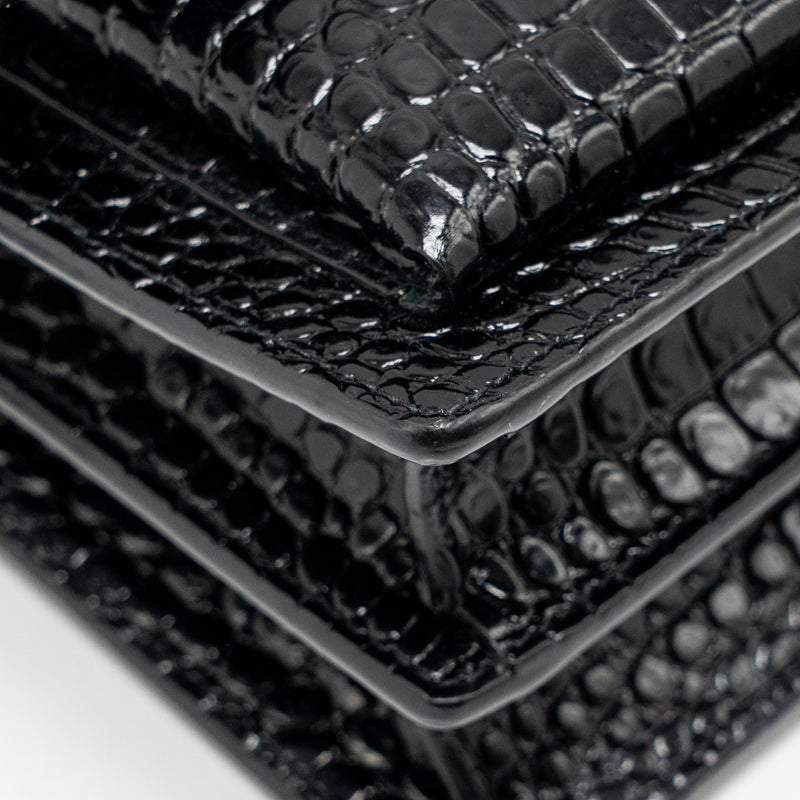 Saint Laurent/YSL Sunset Medium Crocodile-Embossed Calfskin Black GHW