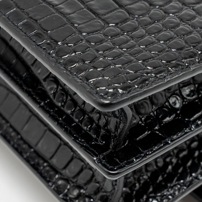 Saint Laurent/YSL Sunset Medium Crocodile-Embossed Calfskin Black GHW