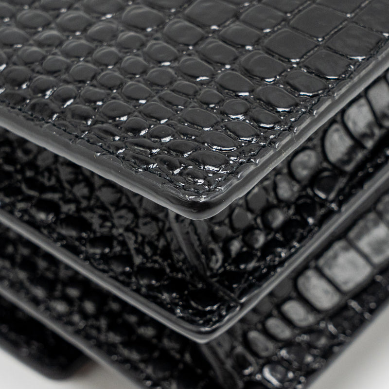 Saint Laurent/YSL Sunset Medium Crocodile-Embossed Calfskin Black GHW