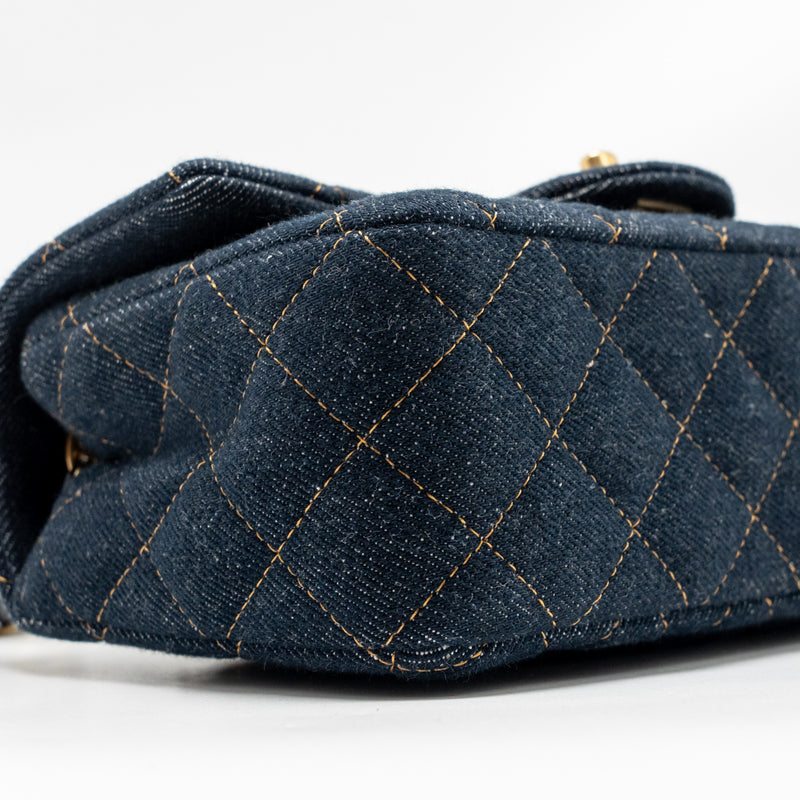 Chanel Mini Rectangular Flap Bag Denim Dark Blue GHW (Microchip)