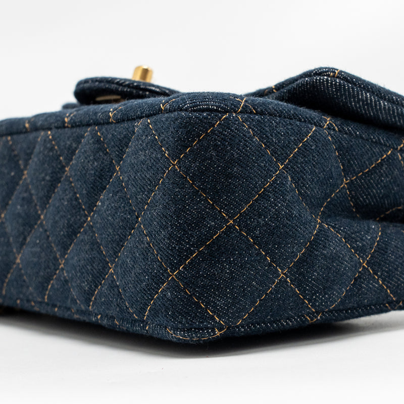 Chanel Mini Rectangular Flap Bag Denim Dark Blue GHW (Microchip)