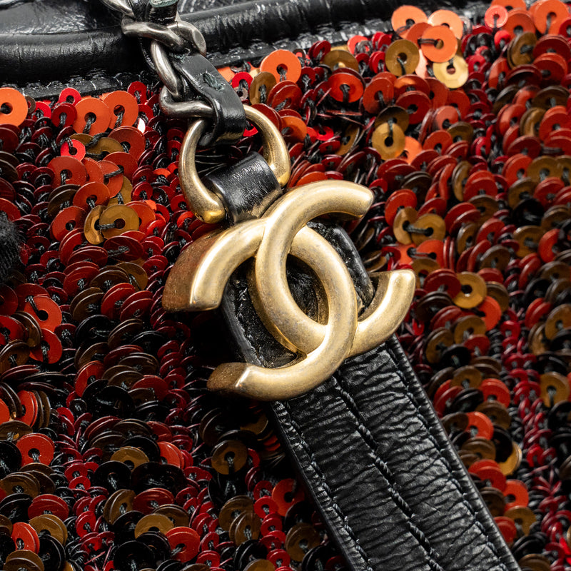 Chanel Small Gabrielle Hobo Bag Sequin/Shiny Calfskin Orange/Black Multicolour Hardware