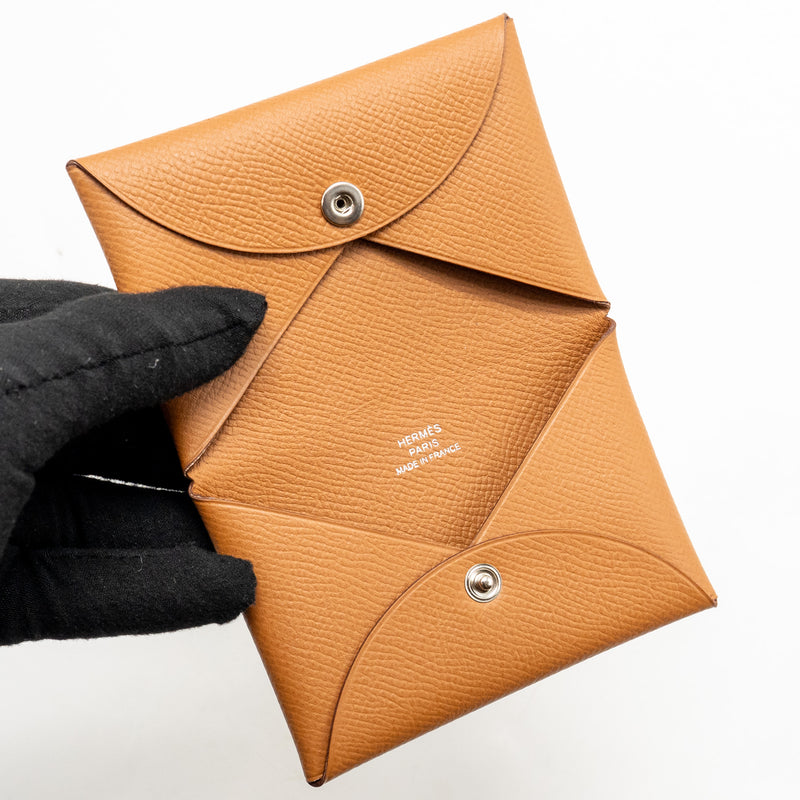 Hermes Calvi Card Holder Epsom Gold SHW Stamp T