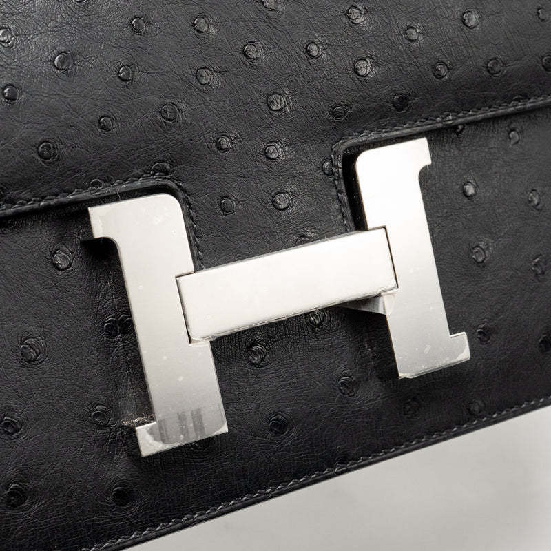 Hermes Constance 24 Ostrich Black SHW Stamp K