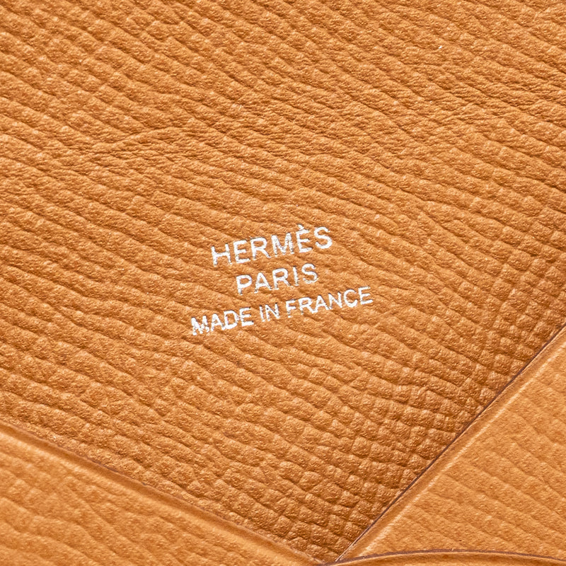 Hermes Calvi Card Holder Epsom Gold SHW Stamp T