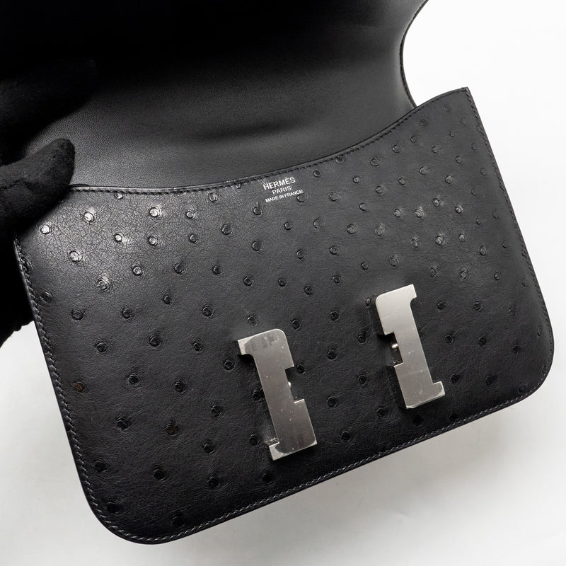 Hermes Constance 24 Ostrich Black SHW Stamp K