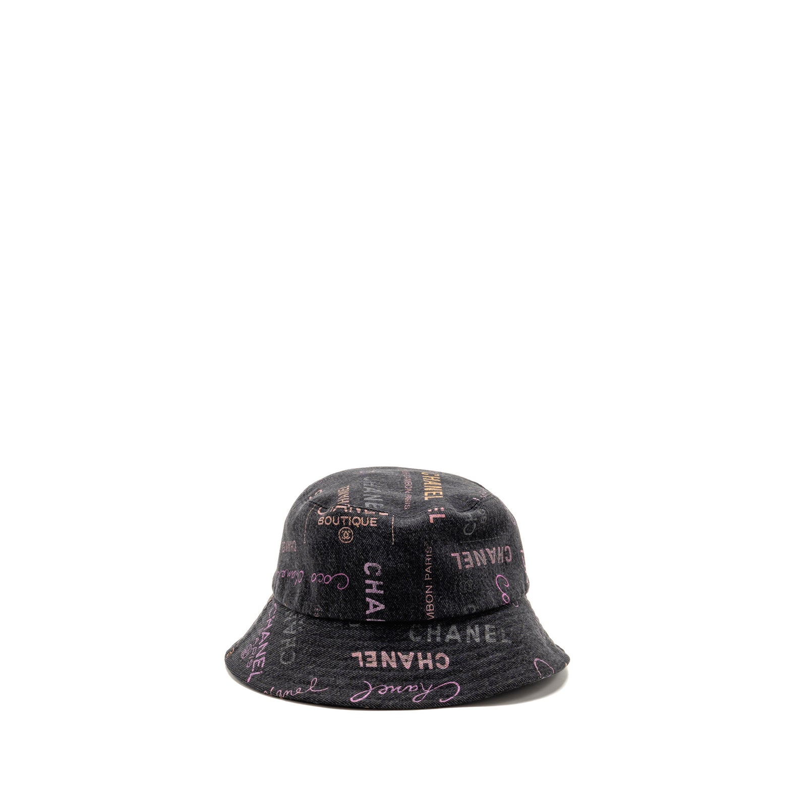 Chanel Size M Logo Print Denim Bucket Hat Black / Multicolour