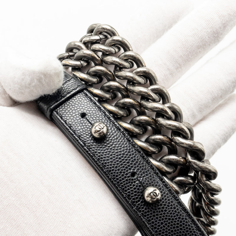 Chanel Medium Boy Bag Caviar Black SHW (Microchip)