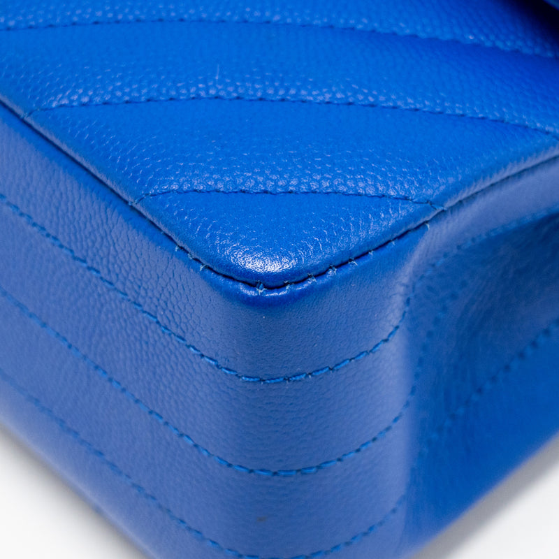Chanel Small Classic Double flap bag Chevron Caviar blue LGHW