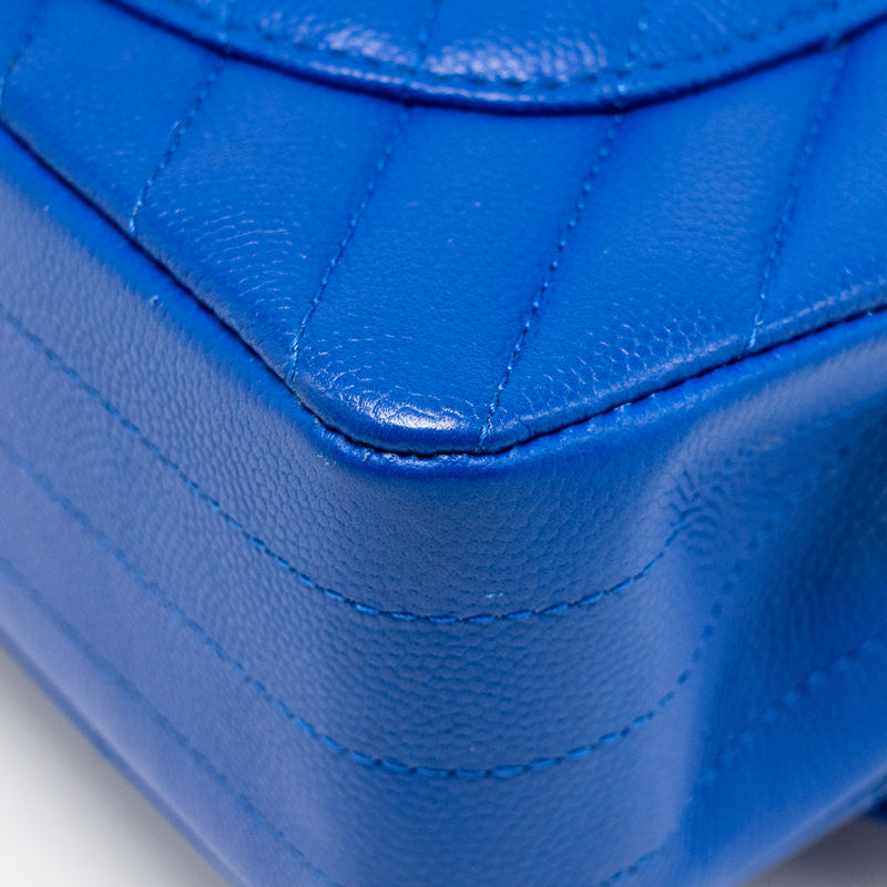 Chanel Small Classic Double flap bag Chevron Caviar blue LGHW