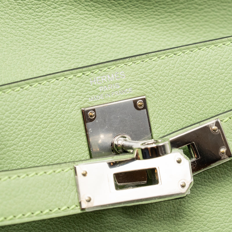 Hermes Kelly Ado backpack evercolor vert criquet / gris pearl SHW stamp Y