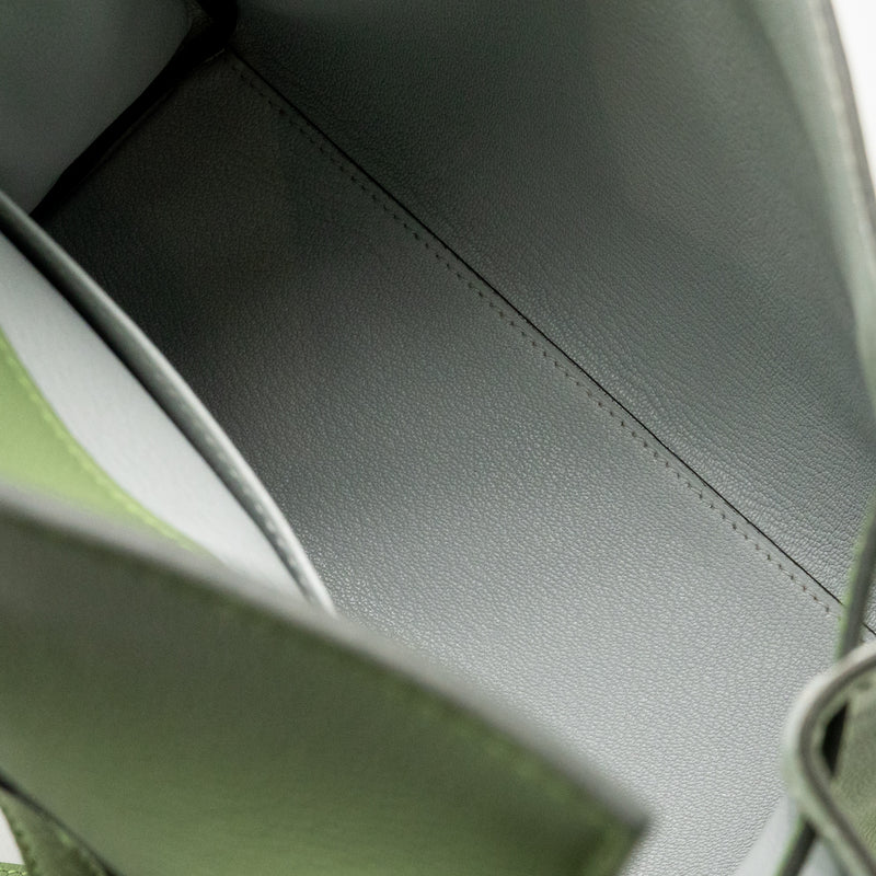 Hermes Kelly Ado backpack evercolor vert criquet / gris pearl SHW stamp Y