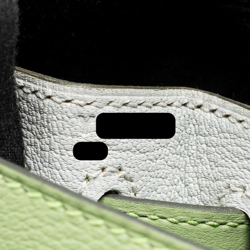 Hermes Kelly Ado backpack evercolor vert criquet / gris pearl SHW stamp Y