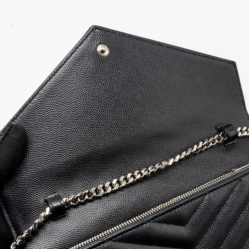 SAINT LAURENT ENVELOP CHAIN BAG GRAINED CALFSKIN BLACK SHW