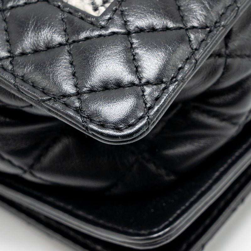 Chanel Multi Chain Boy Bag Calfskin/Tweed Black SHW