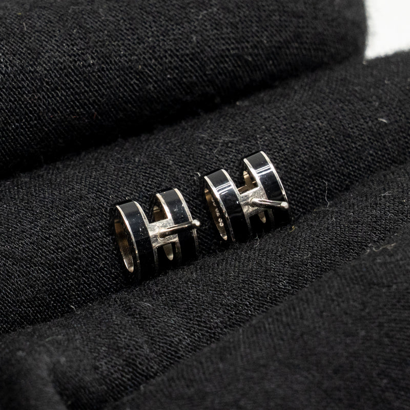 Hermes mini Pop H Earrings Black SHW