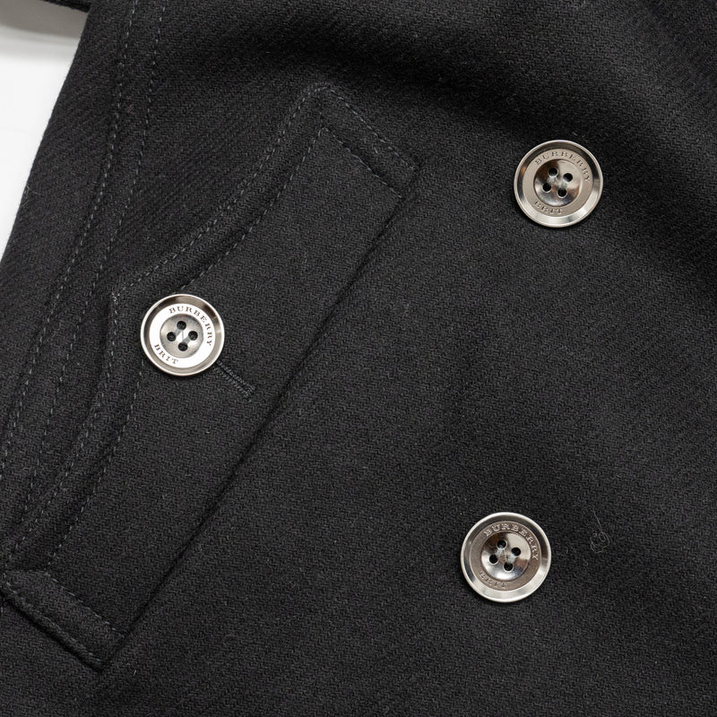 Burberry Size UK 10 Double Breasted Belted-Waist Coat Virgin Wool Black