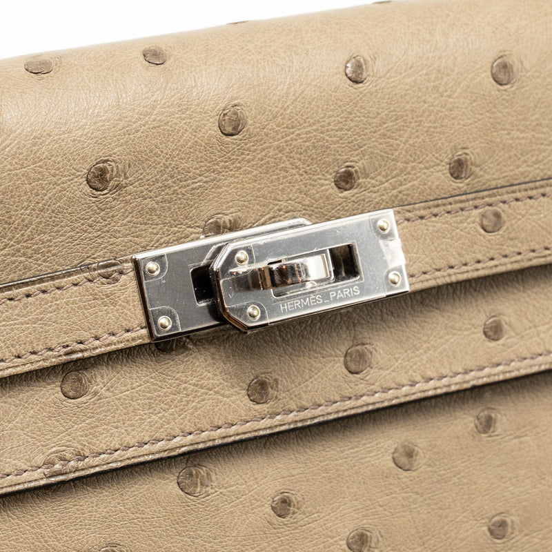 Hermes Kelly Long Wallet Ostrich Gris Tourterelle SHW Stamp T
