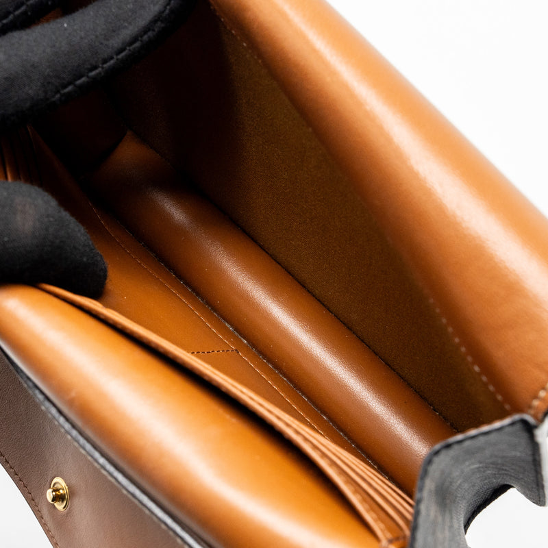 Celine Wallet on strap Triomphe Canvas / Smooth Lambskin Tan GHW
