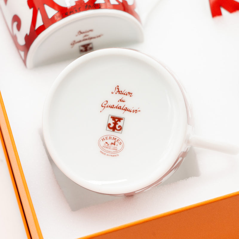 Hermès Guadalquivir tasse à thé rouge soucoupe vaisselle lot de 2 café Hermès Guadalquivir tasse à thé rouge soucoupe vaisselle lot de 2 café