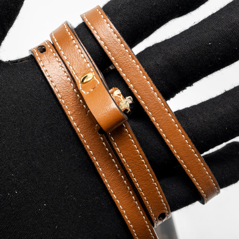 Celine Wallet on strap Triomphe Canvas / Smooth Lambskin Tan GHW