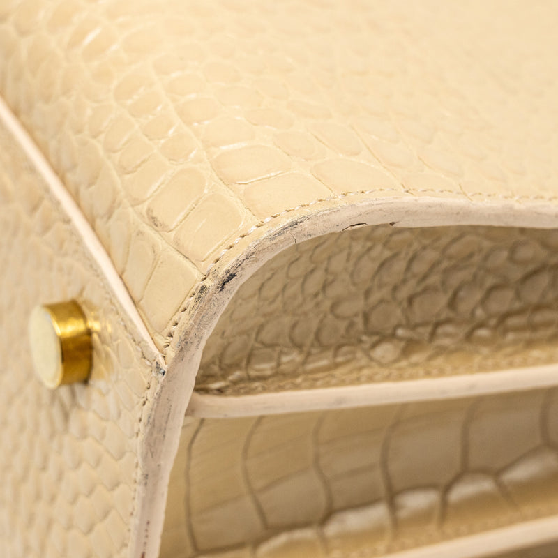 Saint Laurent /Ysl Sac De Jour Croc-Embossed Calfskin Beige GHW