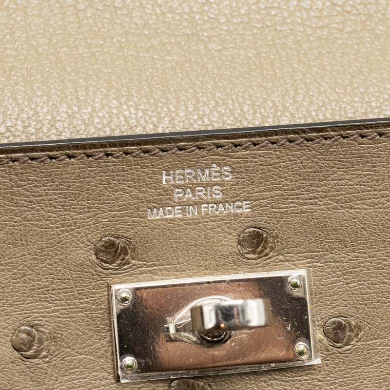 Hermes Kelly Long Wallet Ostrich Gris Tourterelle SHW Stamp T