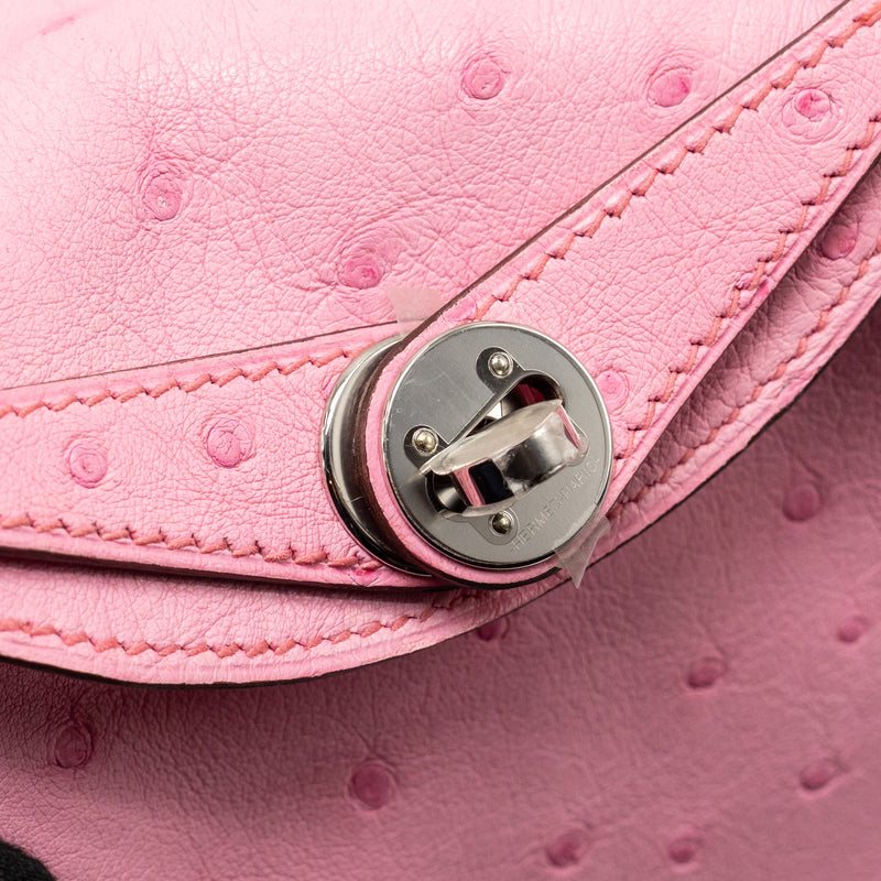 Hermes Mini Lindy Ostrich Rose Bubblegum SHW Stamp W