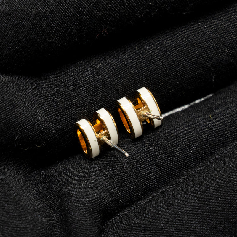 Hermes Mini Pop H Earrings Blanc RGHW