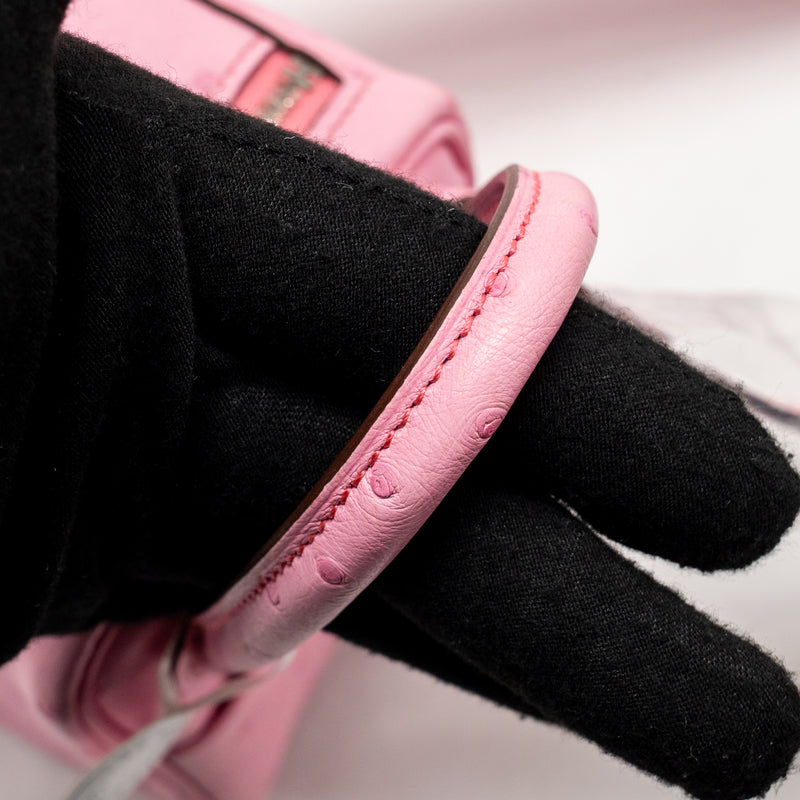 Hermes Mini Lindy Ostrich Rose Bubblegum SHW Stamp W