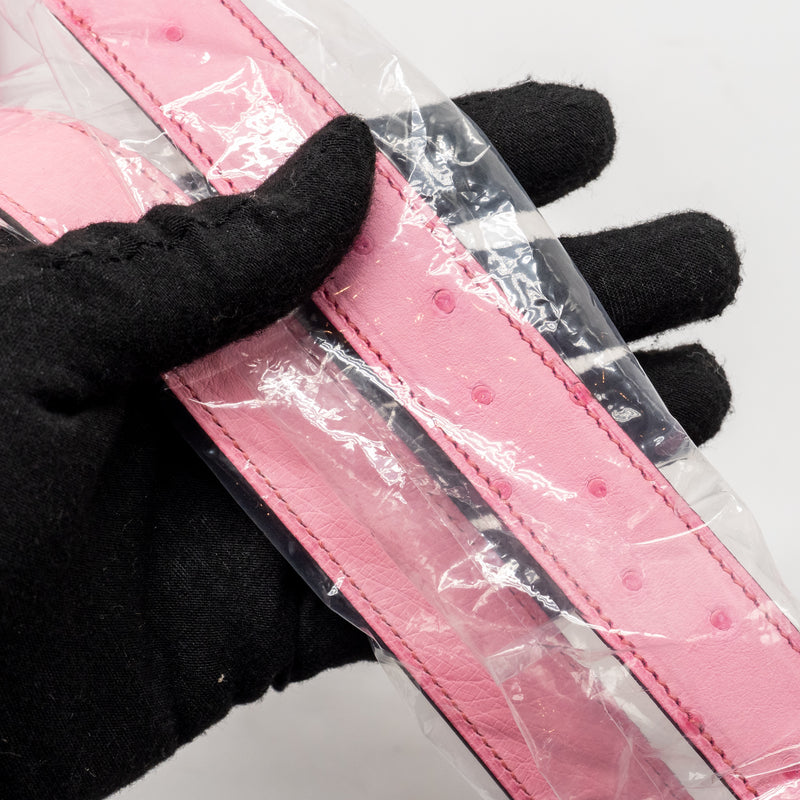 Hermes Mini Lindy Ostrich Rose Bubblegum SHW Stamp W