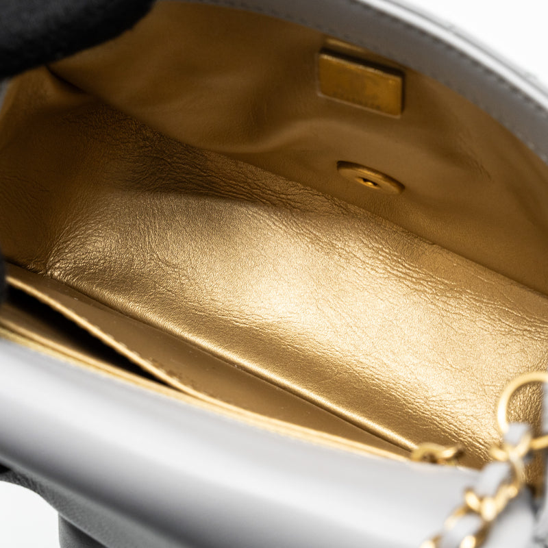 Chanel Pearl Crush Mini Square Flap Bag Lambskin Light Grey GHW(Microchip)