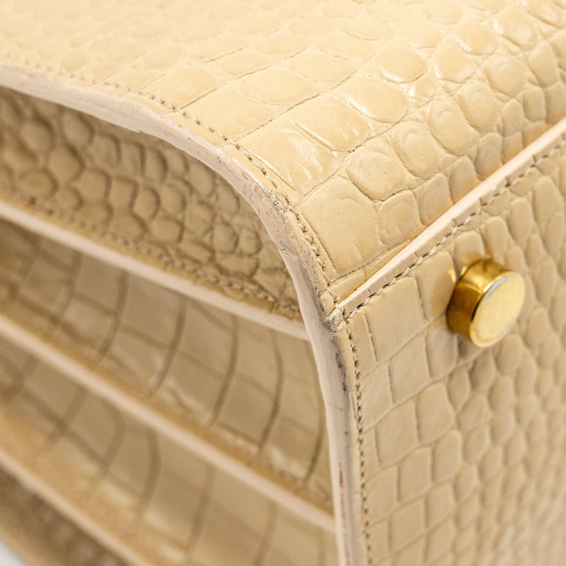 Saint Laurent /Ysl Sac De Jour Croc-Embossed Calfskin Beige GHW