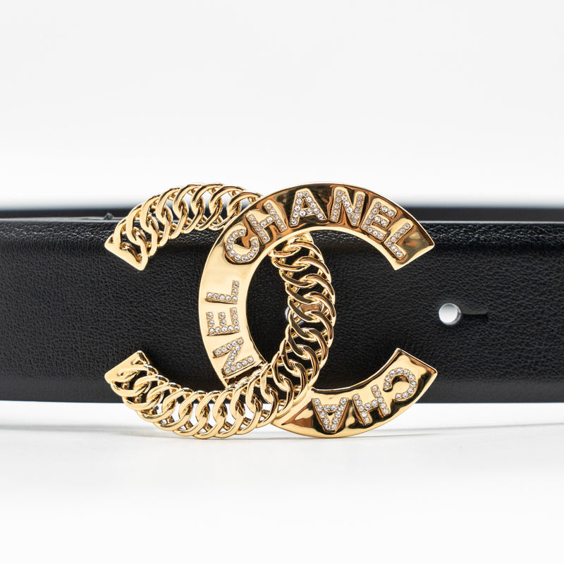 Chanel Size 80 Detailed CC Belt Leather/Crystal LGHW
