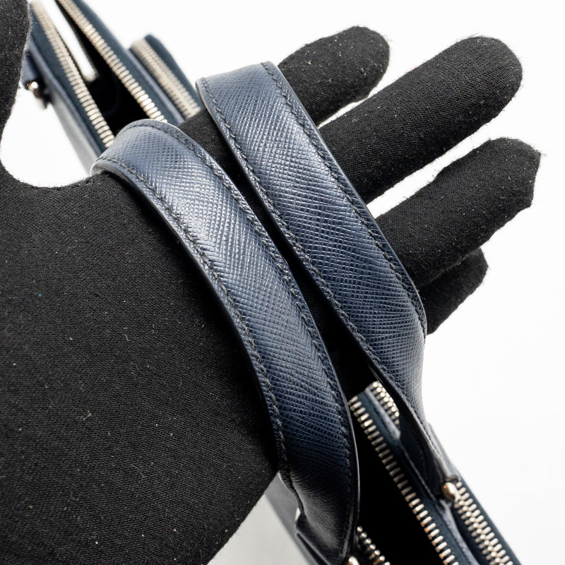 Prada Saffiano Travel Briefcase Calfskin Dark Blue SHW
