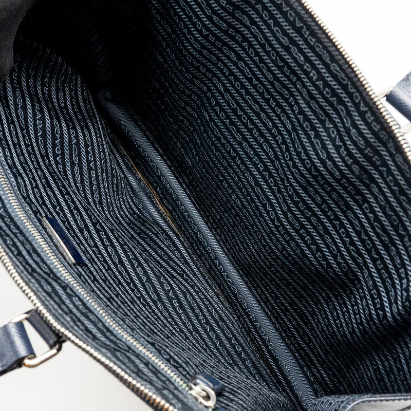 Prada Saffiano Travel Briefcase Calfskin Dark Blue SHW