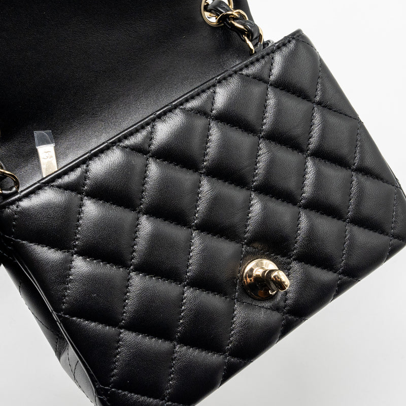 Chanel Mini Square Flap Bag Lambskin Black LGHW (microchip)