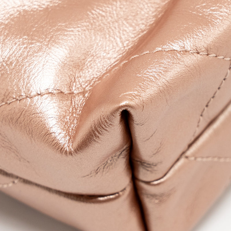 Chanel Mini 22 bag Shiny Calfskin Light Pink LGHW (Microchip)