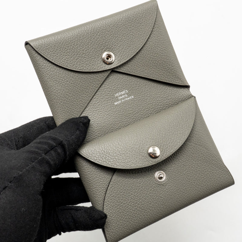 Hermes Calvi Duo Card Holder Evercolor Gris Meyer SHW Stamp B