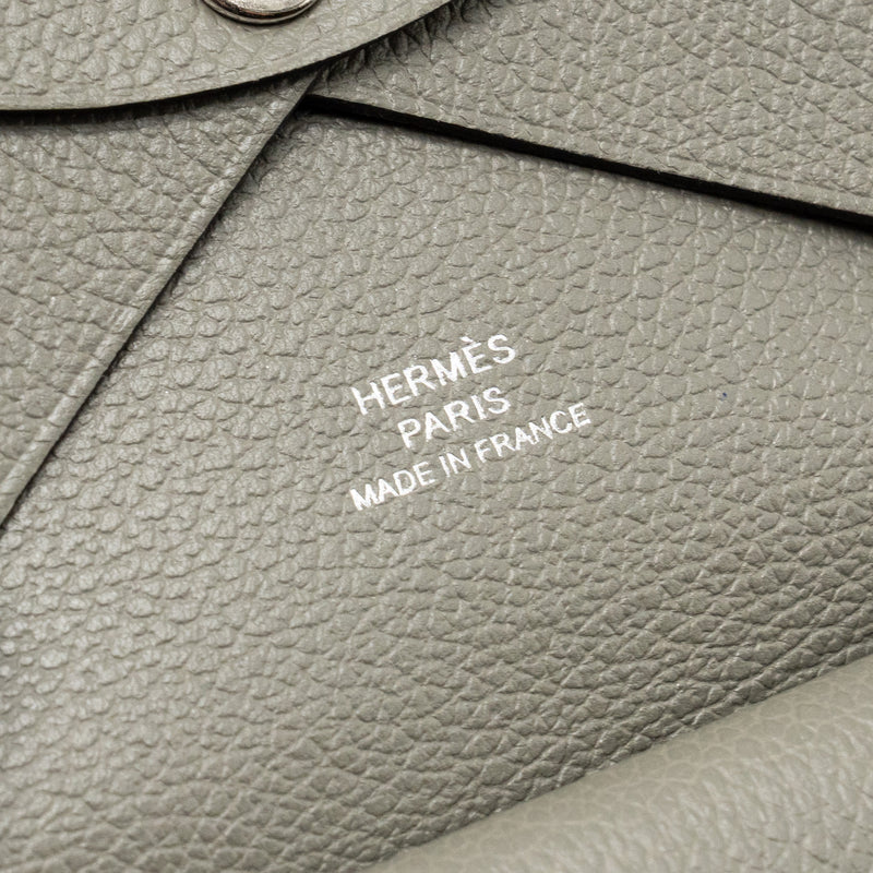 Hermes Calvi Duo Card Holder Evercolor Gris Meyer SHW Stamp B