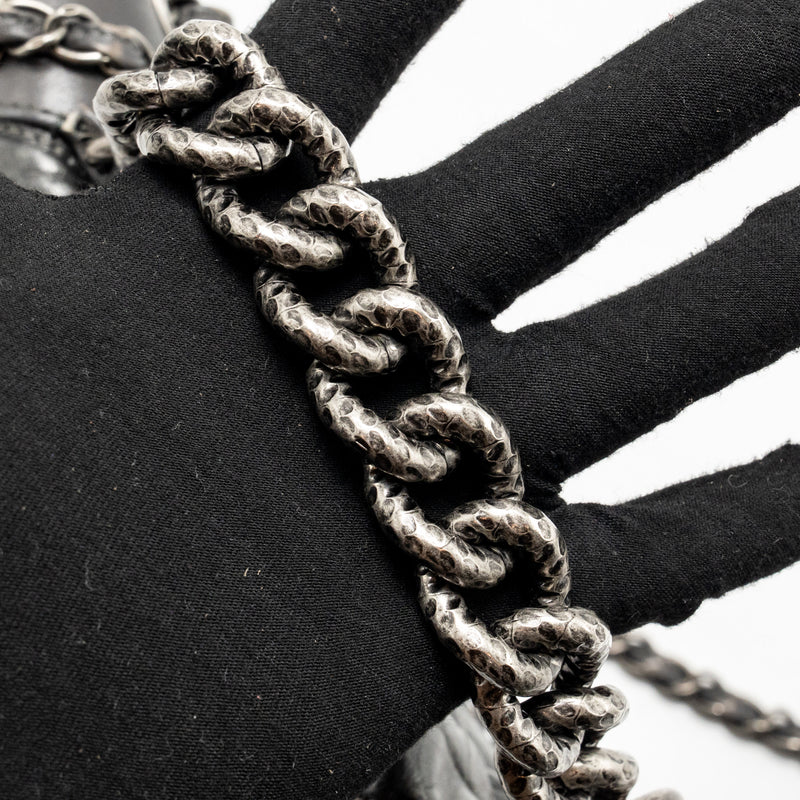 Chanel Detailed Chain Single Flap Bag Calfskin Charcoal Grey SHW
