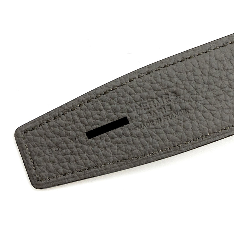 Hermes Size 95 H Buckle Reversible Belt Togo/ Box Grey / Black SHW