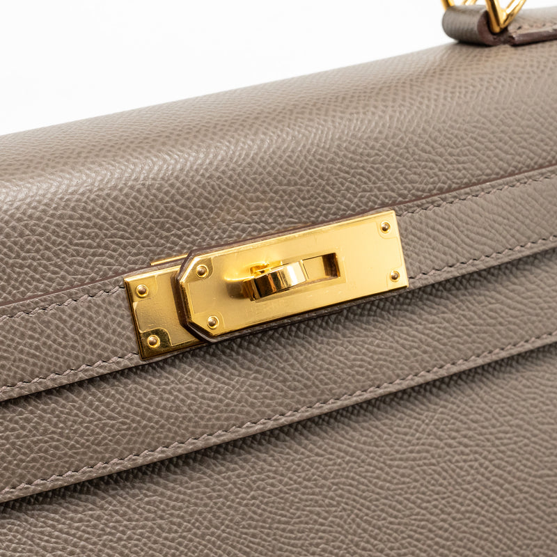 Hermes Kelly 28 Epsom Gris Etain GHW Stamp D